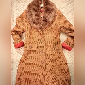 Women's Merona Wool Blend Lined Dress Coat with Faux Fur Collar Size Medium